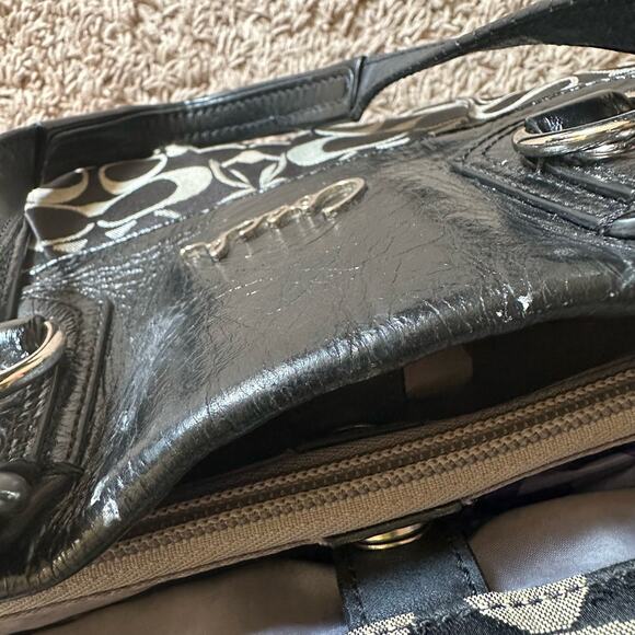 Coach | Black and Gray Ashley Signature Sateen Carryall Bag Mom Bag Travel - Picture 7 of 16